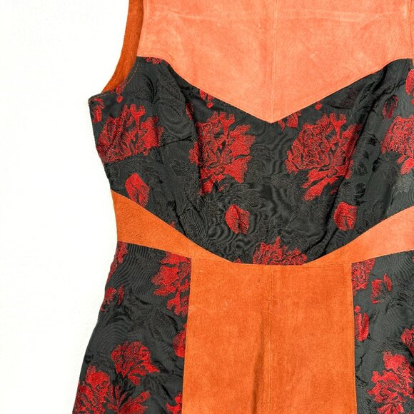 ASOS Black and Orange Suede Brocade Dress - Size 6 - Picture 2 of 8